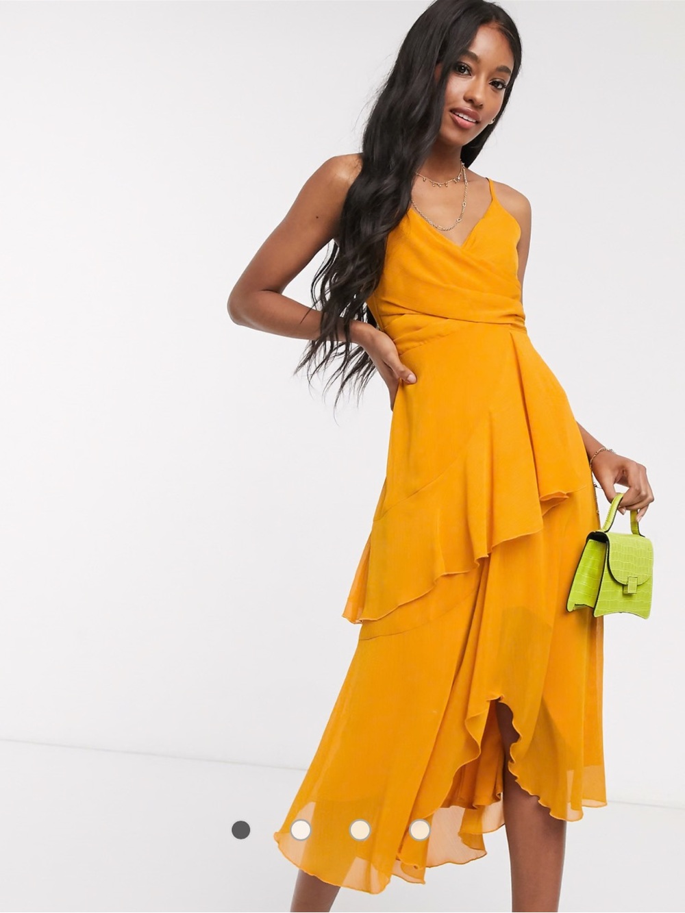ASOS DESIGN soft layered cami midi dress in sunflower yellow
